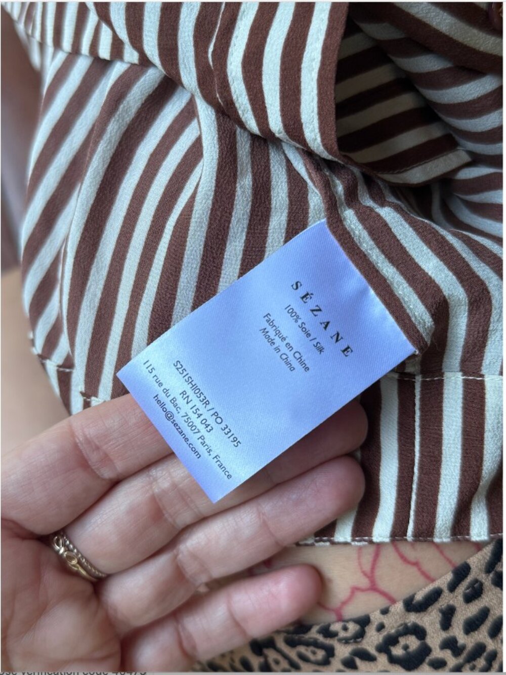 Sezane Maella silk shirt EU40, US 8, brown and ecru stripe - Picture 4 of 5